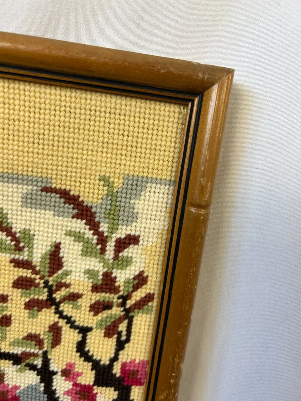 Vintage Needlepoint Geisha Bamboo Style Frames lot of 2 (flaws) - Picture 4 of 7